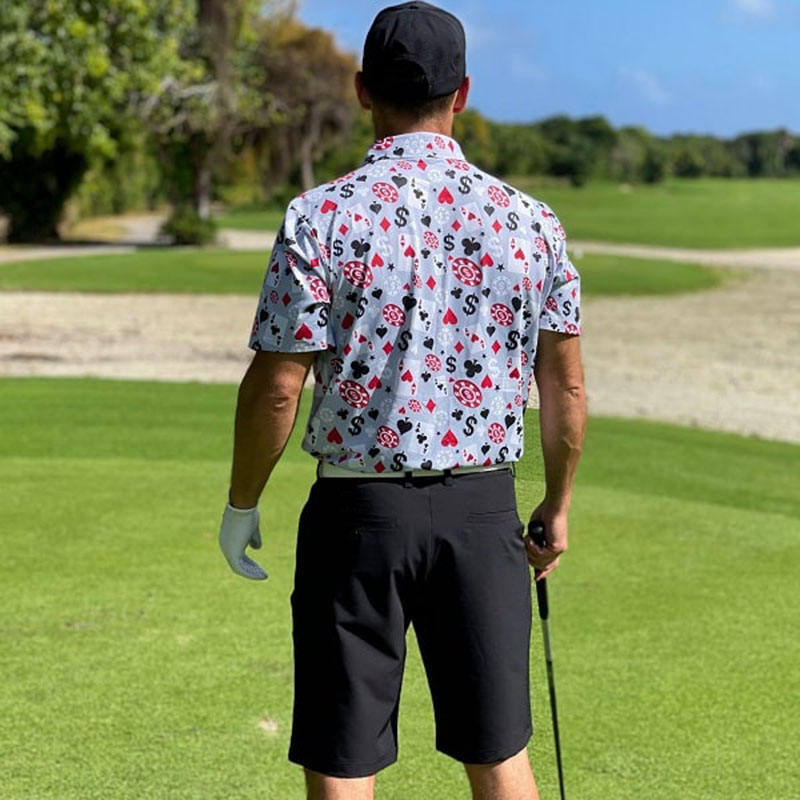OEM High Quality Men's Poker Black Jack Golf Short Sleeves 4 Way Stretch Lightweight Quick Dry Golf Polo Shirt Custom Logo