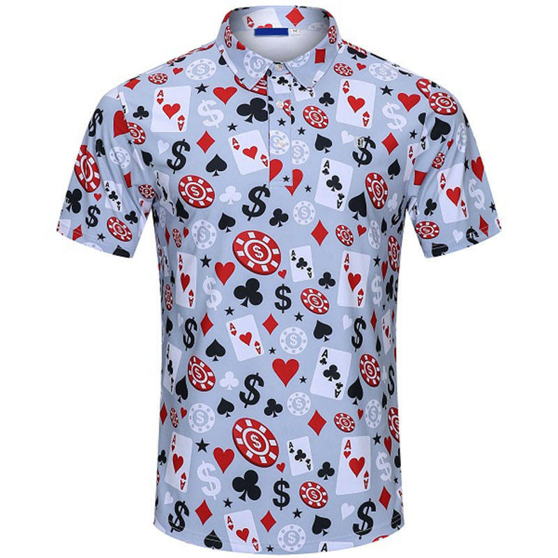 OEM High Quality Men's Poker Black Jack Golf Short Sleeves 4 Way Stretch Lightweight Quick Dry Golf Polo Shirt Custom Logo