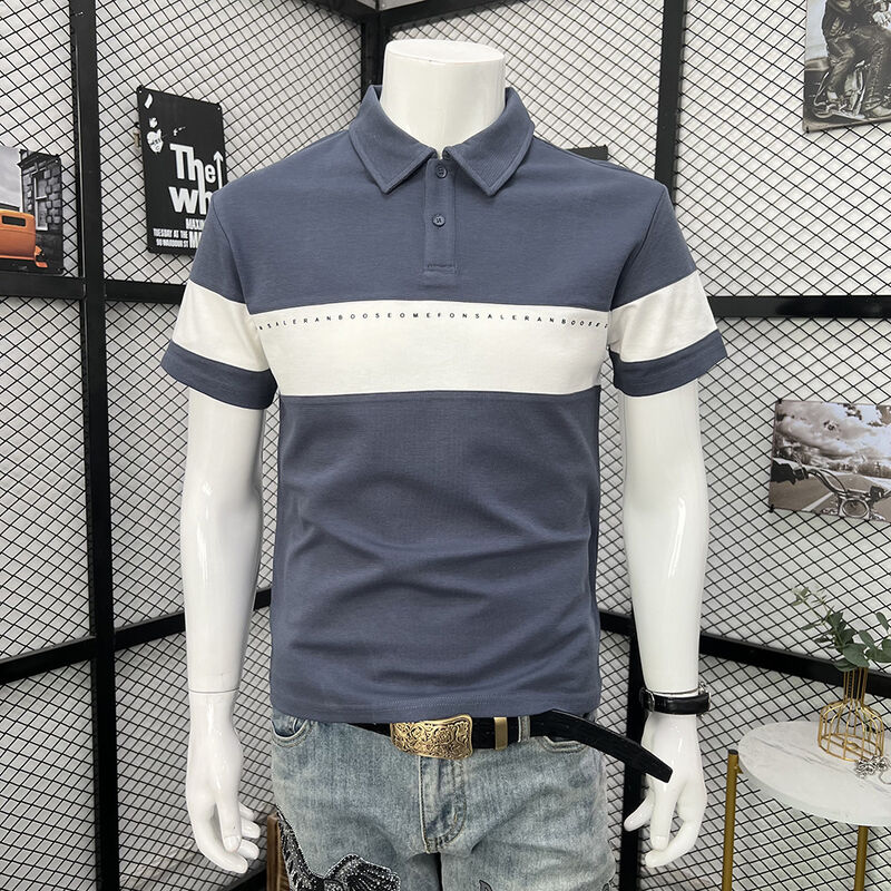 Men's Color Matching Short-Sleeved Lapel Shirt Suitable for Outdoor Sports Such As Golf and Tennis Fashion Polo Shirt