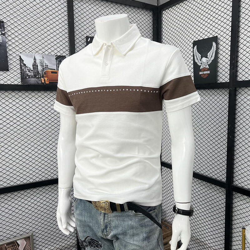 Men's Color Matching Short-Sleeved Lapel Shirt Suitable for Outdoor Sports Such As Golf and Tennis Fashion Polo Shirt