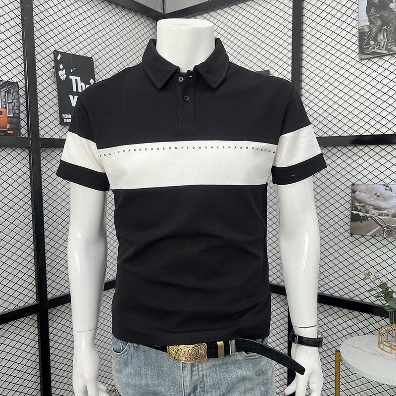 Men's Color Matching Short-Sleeved Lapel Shirt Suitable for Outdoor Sports Such As Golf and Tennis Fashion Polo Shirt
