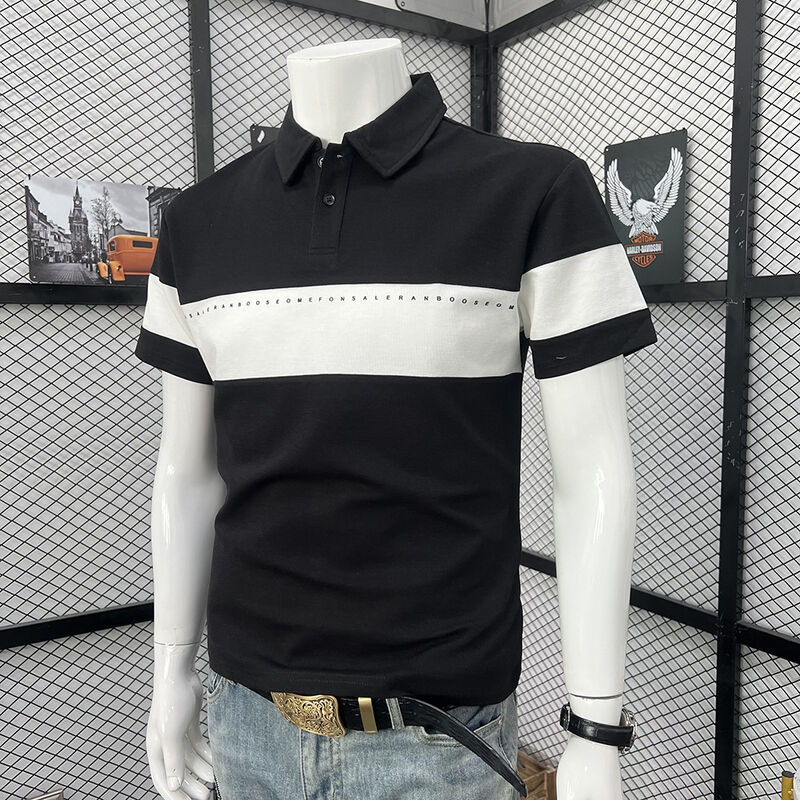 Men's Color Matching Short-Sleeved Lapel Shirt Suitable for Outdoor Sports Such As Golf and Tennis Fashion Polo Shirt