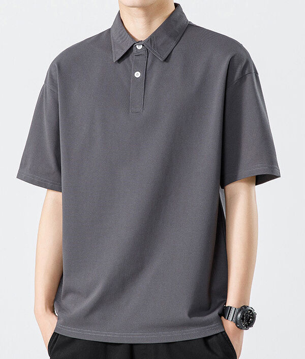 Men's Hong Kong Style Summer Heavyweight Antimicrobial Cool Feeling Solid Color Simple Polo Shirt Short