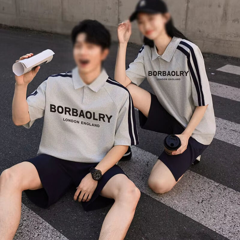 Summer Men's Short Sleeve for Polo Shirt American High Street Style Collar Half-Sleeve T-Shirt Stylish Knitted Letter