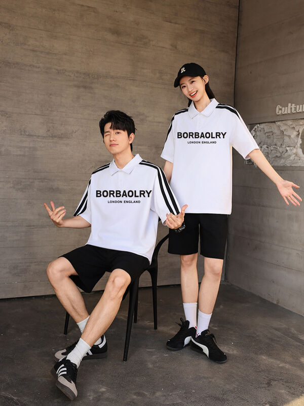 Summer Men's Short Sleeve for Polo Shirt American High Street Style Collar Half-Sleeve T-Shirt Stylish Knitted Letter