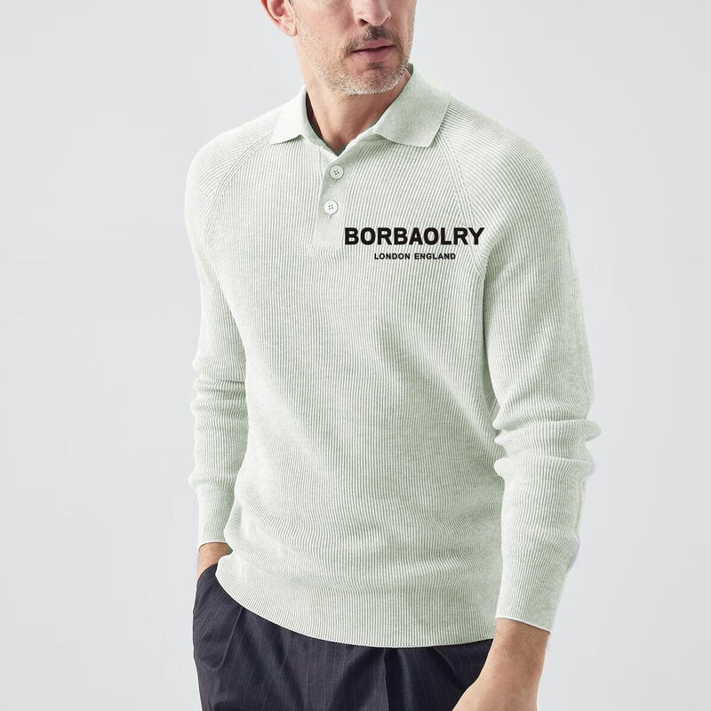 Wholesale Men's European American Lapel Sweater Fashion Slim Sweater Long-Sleeved Knitted Sweater