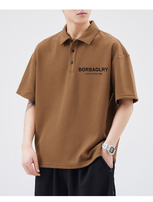 New Quarter-Color Lapel Short Sleeved Polo Shirt Men's Casual Alphabet Embroidery Cotton T-Shirt for Men